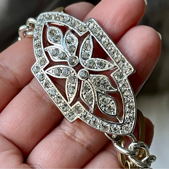 The Limited | Two Tone Double-Chained Vintage Inspired Pave Crystals Bracelet - Picture 4 of 13